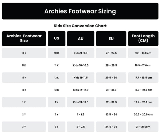 Size Guide – Archies Footwear Pty Ltd. | AU Wholesale