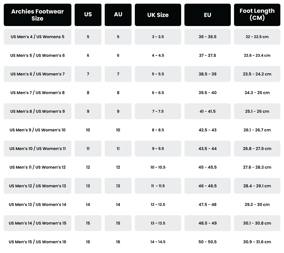 size-guide-archies-footwear-pty-ltd-au-wholesale